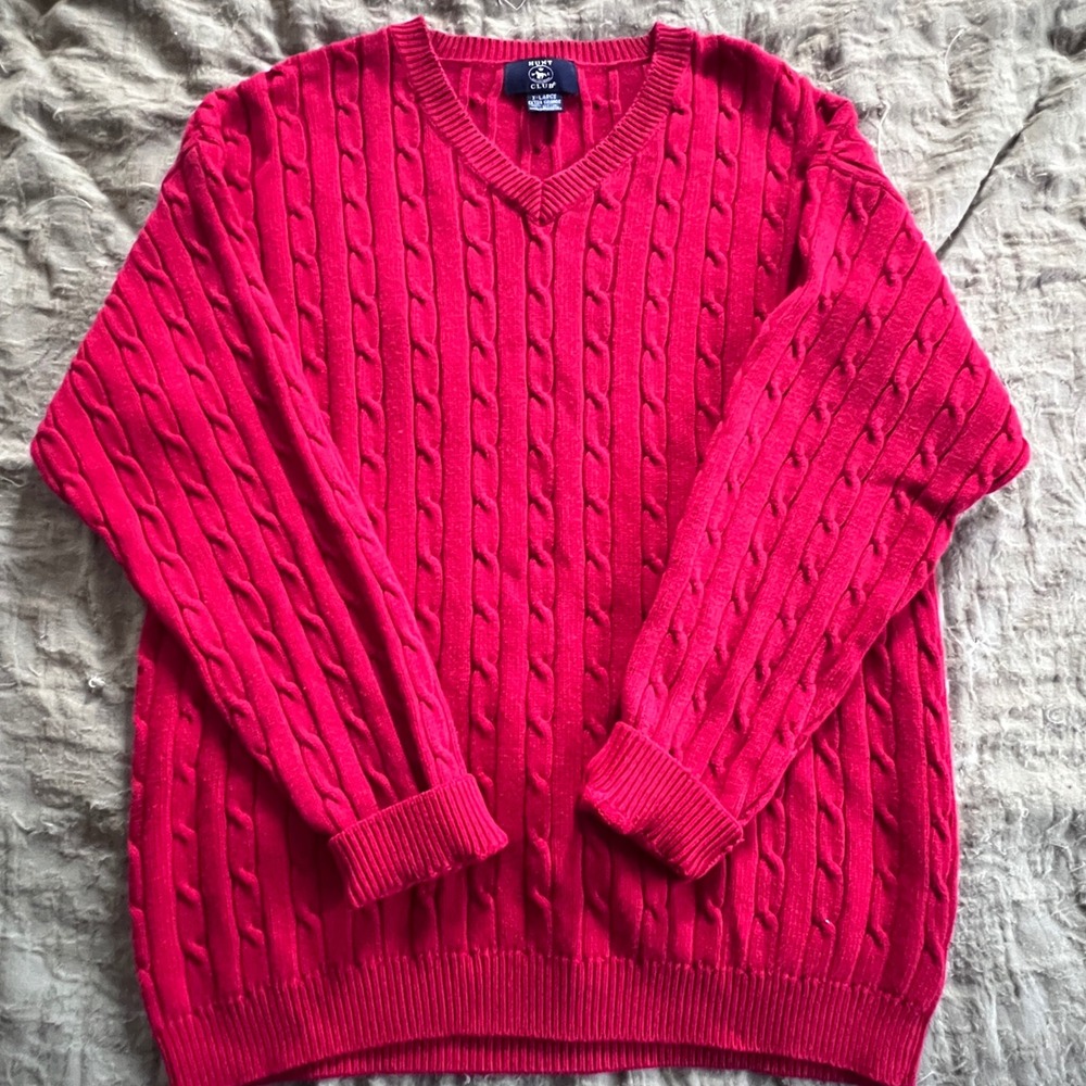 Hunt Club Women's Preppy Academia Cable Knit V-Neck 100% Cotton Sweater Size XL